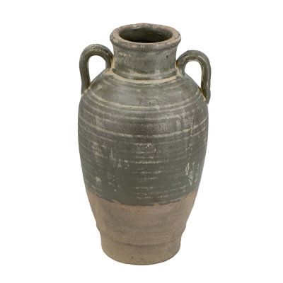 8.7x8.7x15.7" Terracotta Amphora Vase with Aged Green Finish