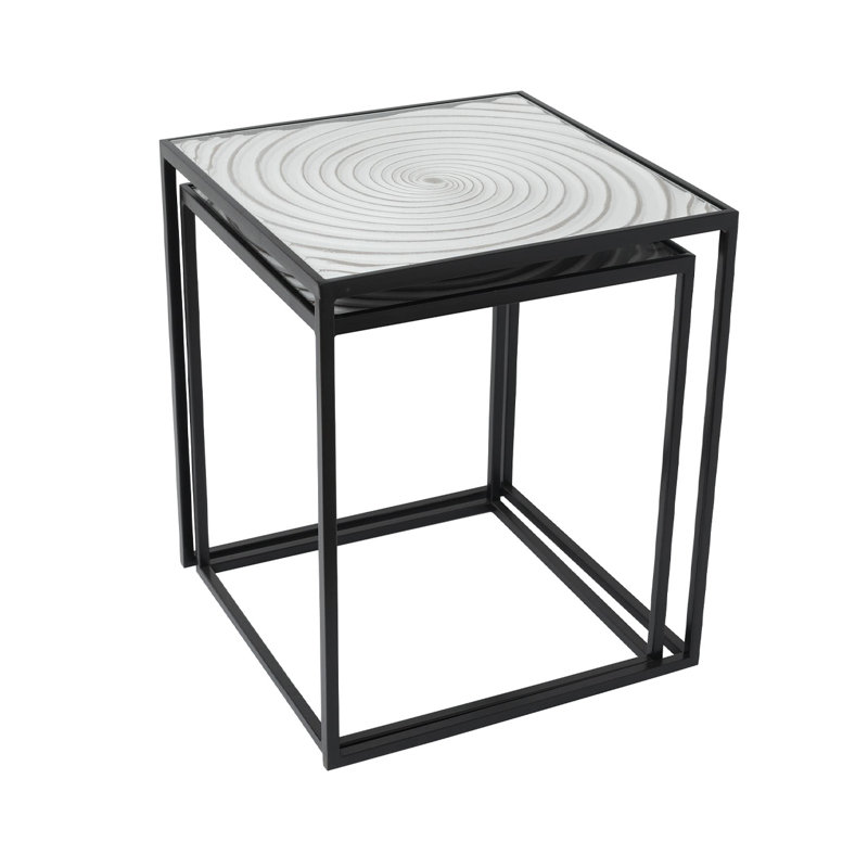 Ambor 55cm Glass Top Nesting Side Table for Living Room, Nest of Sofa Table with Metal Frame