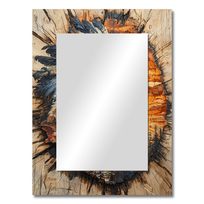 Native American Warrior Energy of Forest III - grand miroir Native American Warrior, miroir mural décoratif brun, impression sur métal