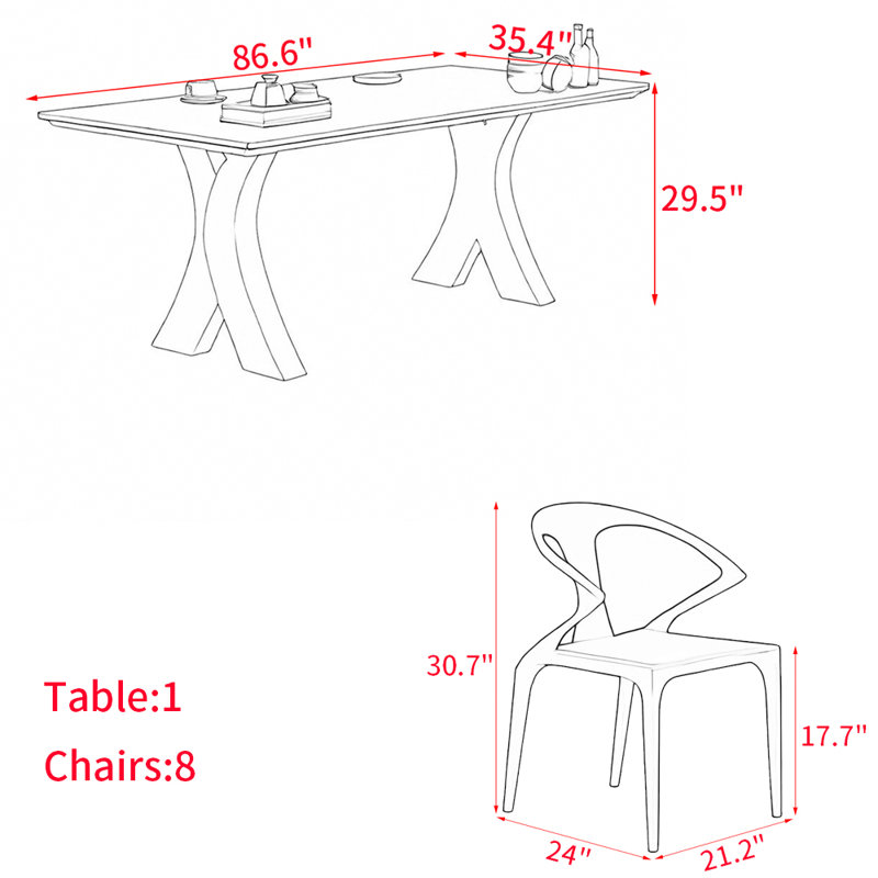 Ensemble de table de salle à manger en bois massif de style nordique, H 29,5 po x L 86,6 po x l 35,4 po