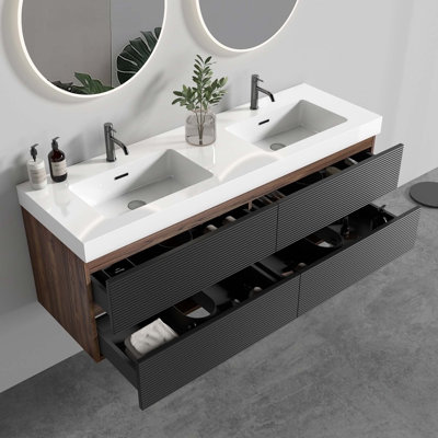 Meuble-lavabo mural moderne avec lavabos doubles et tiroirs spacieux, durable et élégant