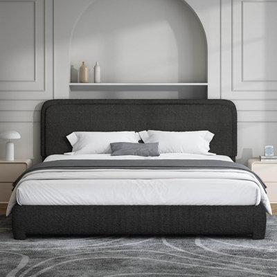 Lit plateforme tapissier Boucle avec ensemble de table de chevet, table de chevet de ferme avec tiroir de rangement et tablette ouverte en bois, mobilier de chambre rustique