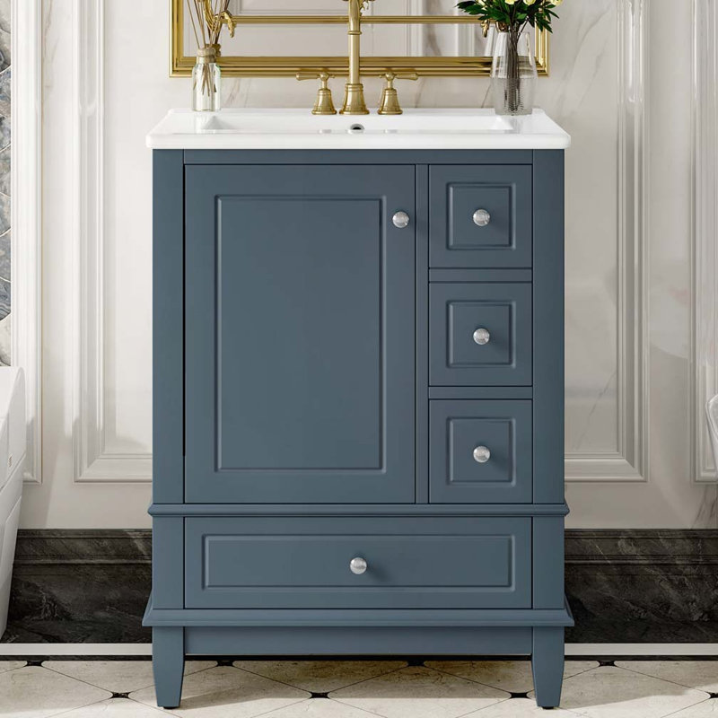Meuble-lavabo 24 po avec lavabo en céramique, Bleu gris