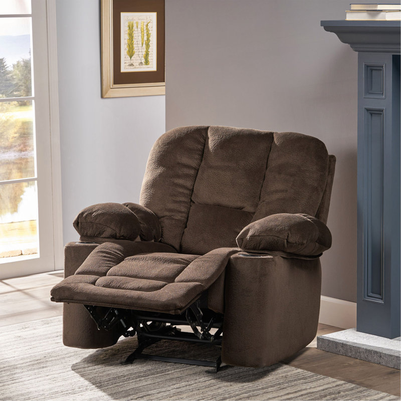 Luxurious Manual Recliner Chair In  Chocolate With Skin-Friendly Fabric And Dual Cup Holders, Chocolate