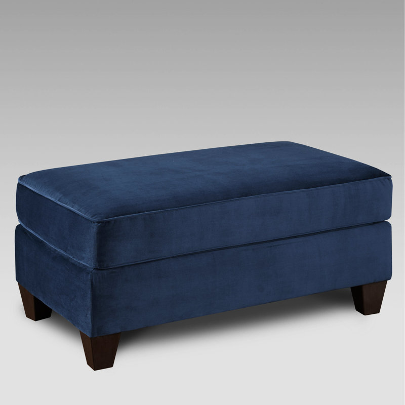 Fabric - Navy Blue With Welted Trim, Legs, Geometric Pattern, Rectangular Tray Top For Living Room Footrest High Foam, Shape