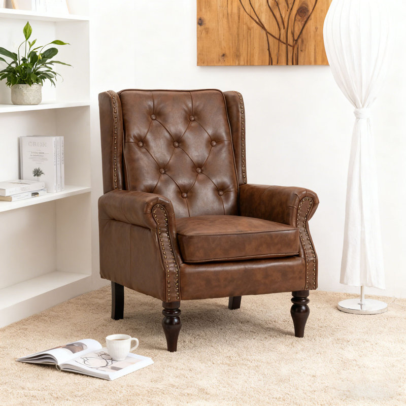 Fauteuil à cadre en bois, fauteuil d'appoint moderne avec pieds en bois robustes pour le salon, la chambre à coucher, Brun