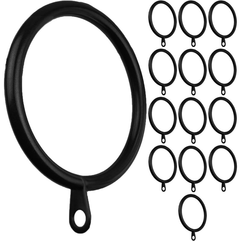 Black Metal Flat Curtain Rings Set of 14 with Eyelets