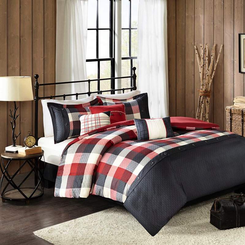 Housse de couette très grande / très grande avec bordure imprimée et coussins assortis brodés à chevrons pour 6 pièces