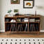 Support pour tourne-disque avec prise de courant et portes coulissantes, armoire de rangement moderne en vinyle de style Mid-Century, table à plateau tournant pour salon