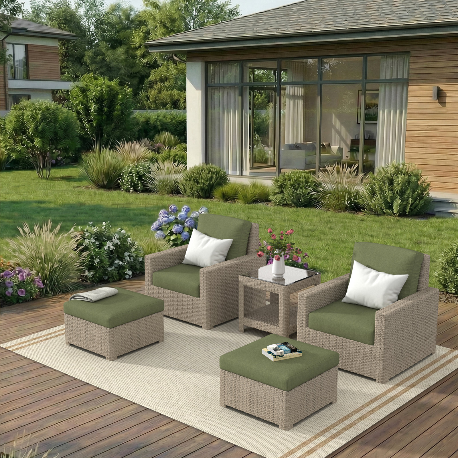 Henri 2-Person Sunbrella® Patio Seating Group, Canvas Fern