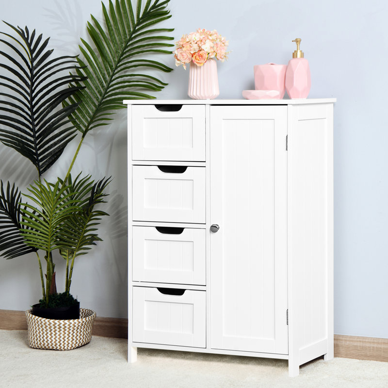 Armoire de rangement pour salle de bain blanche - Tablette réglable et 4 tiroirs, pour différents espaces modernes
