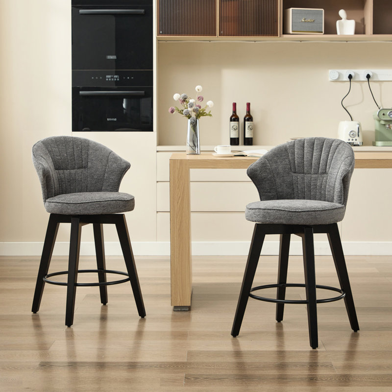 Tabouret de bar pivotant de 25 po de hauteur (2 personnes), gris foncé, bois massif, tissu chenille, pieds réglables pour la maison et la cuisine, hauteur réglable en gris 2, fabrication en bois, revêtement, salle à manger