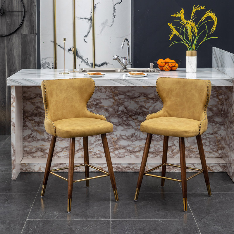 Ensemble de 2 tabourets de comptoir Nevis Mid-Century, Jaune