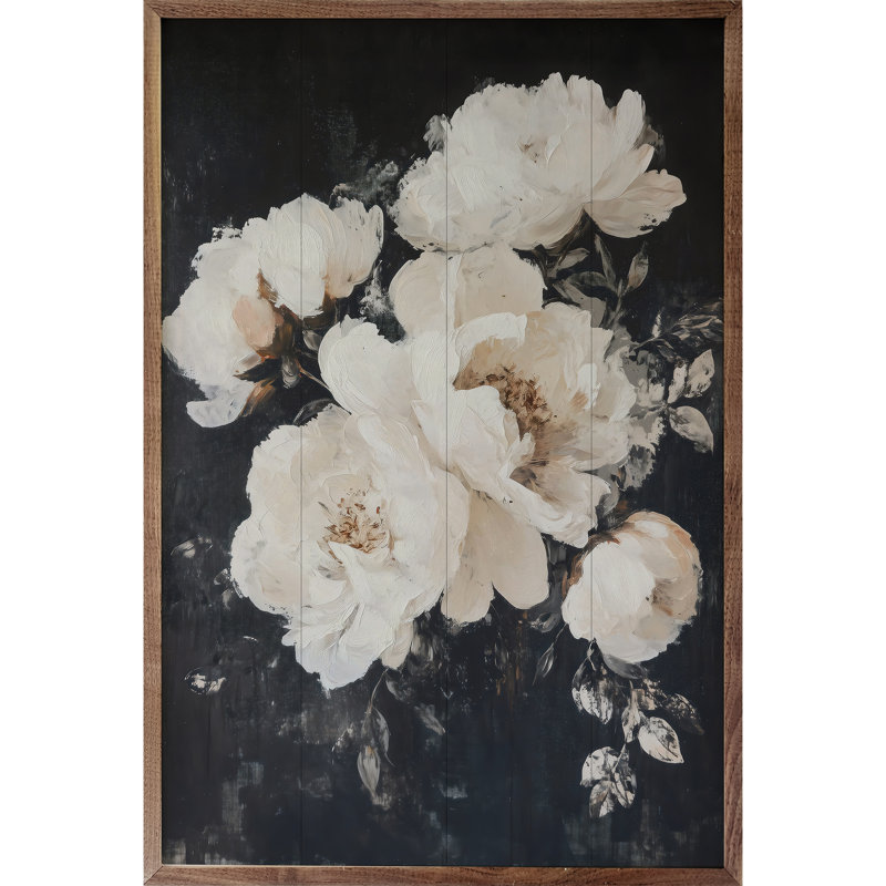 Pivoines blanches sur fond noir par Gina Kelly, H 24 po x l 16 po