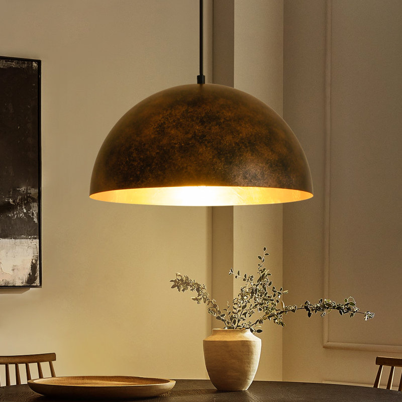 Luminaire suspendu en forme de dôme en métal 1 lumière Rusty Industrial, H 7,5 po x l 15 po x P 15 po