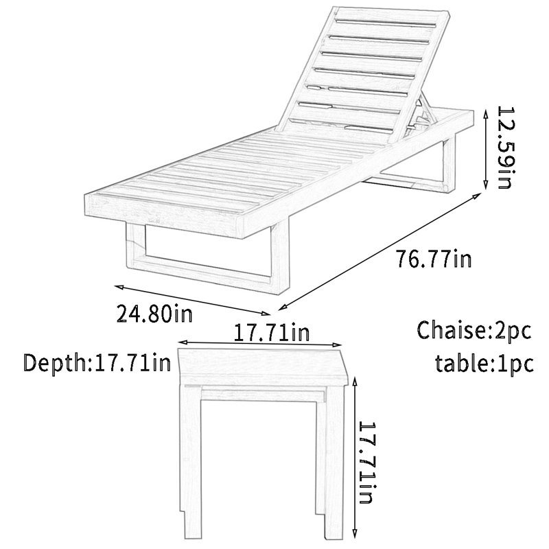 Solid Wood Outdoor Lounge Chair Outdoor Wood Chaise Lounge Set with Table