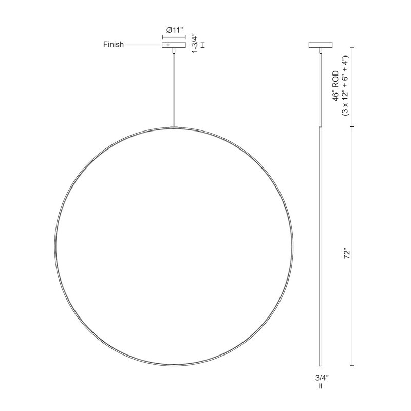 Cirque 1 - Light LED Unique/Statement Pendant, Brushed Nickel, 119.75" H x 72" W x 0.75" D