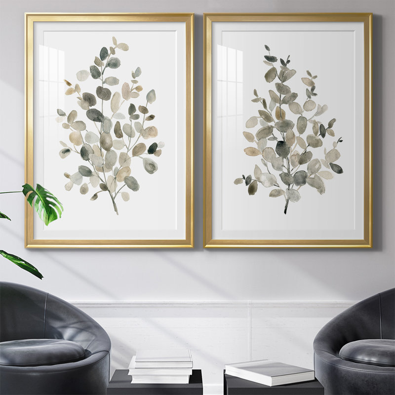 Neutre Eucalyptus I, reproduction encadrée de qualité supérieure - prête à être accrochée, Or, H 24,5 po x l 37 po x P 2,5 po