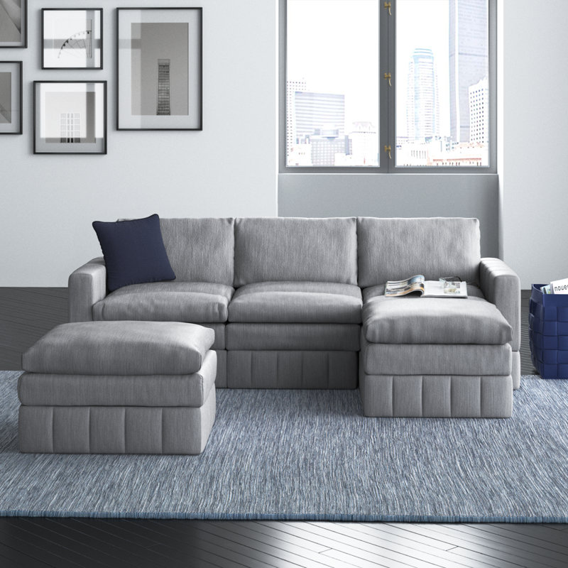 Andzelika Upholstered L-Shaped Sectional Reversible, Gray Polyester Blend