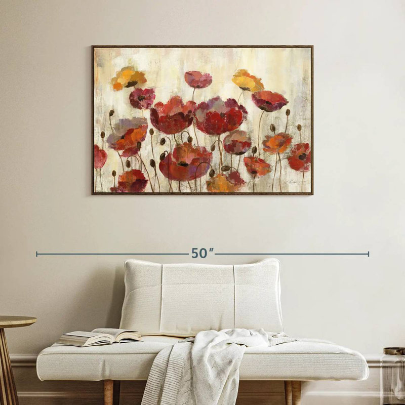 Coquelicots sous la pluie, Cadre flottant noyer, 40 po x 27 po