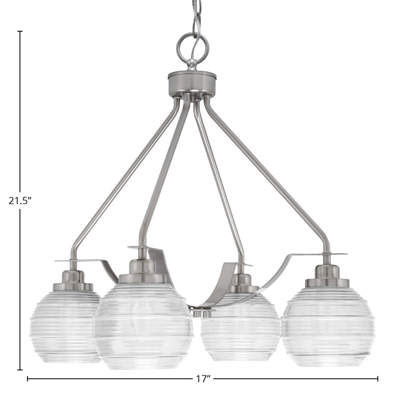 Odyssey Downlight 4 Light Chandelier Shown With 6", Nickel brossé, Transparent