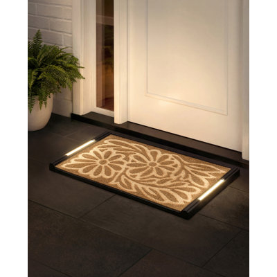 Tapis d'entrée Barhill avec lumières DEL activées par pression, antidérapant, résistant aux intempéries, tapis d'extérieur 45,7 x 76,2 cm (18 x 30 po), insert en fibre de coco, sans fil, 3 piles AA, arrêt automatique, 82,5 x 47 cm (32,5 x 18,5 po)