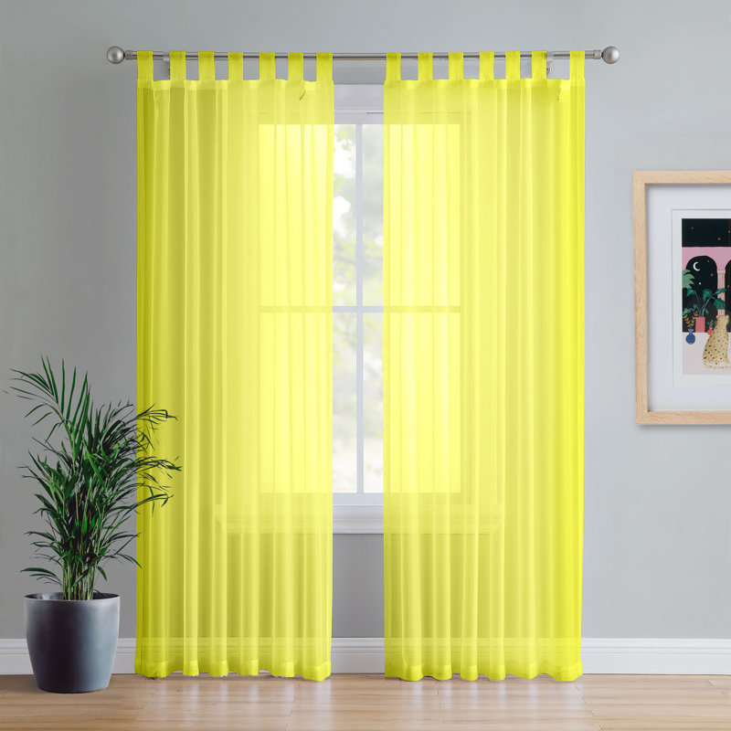 Birdsall Tab Top Sheer Single Curtain Panel, 144 W x 122 D cm, Sunshine Yellow