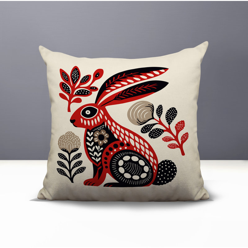 Coussin intérieur / extérieur Timi Rabbit, Rouge, Carré 15 po