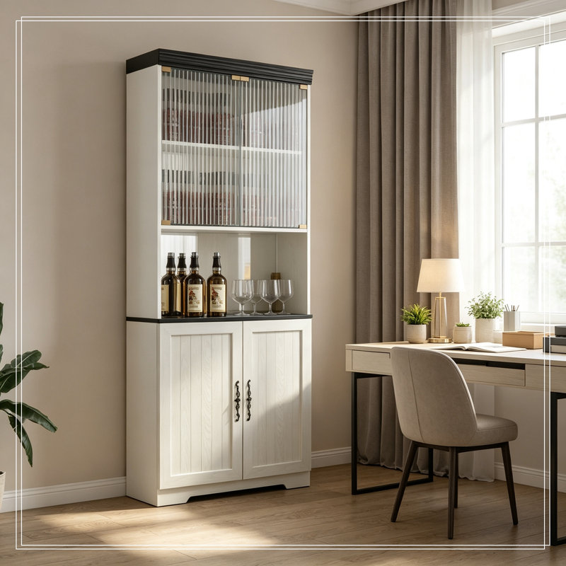 Armoire de rangement d'angle avec portes en verre trempé et tablettes réglables, Blanc