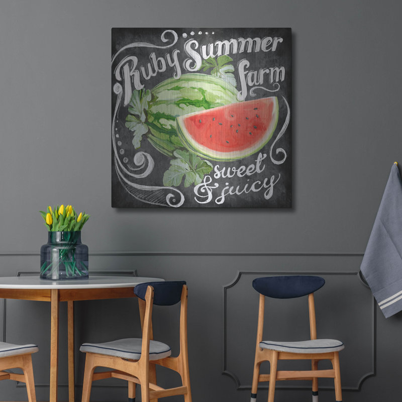 «Chalkboard Watermelon» par Art Licensing Studio, art mural en métal Luxe, 36 po x 36 po
