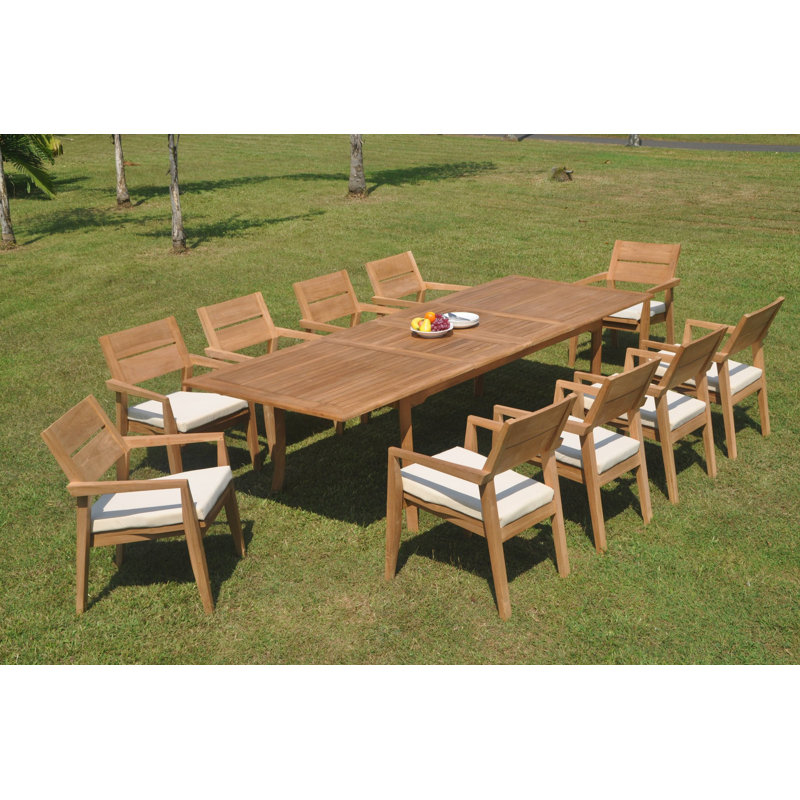 Jairo Rectangular Teak Dining Set, 29.5" H x 82" L x 42.5" W, 10