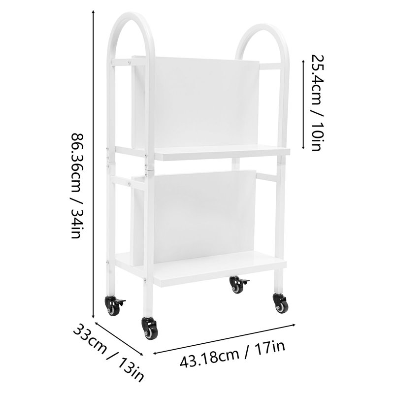 Rolling 4-compartment Book Storage and Display Stand, White