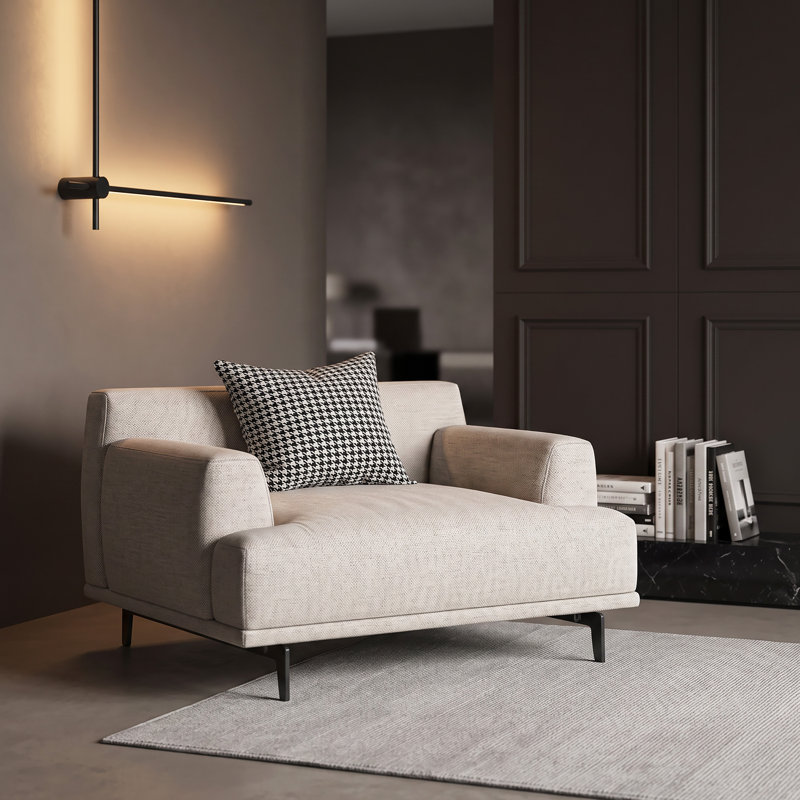 Fauteuil club moderne en coton et lin de 105 cm (41,3 po), profil bas, assise profonde de 75 cm (29,5 po) et accoudoirs larges de 20 cm (7,8 po), beige