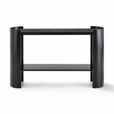 Double Layer Curved Console Table with Wood Grain Finish, Slim Entryway Foyer Accent Table Sofa Side Table with Rounded Edges, Open Storage Shelf and Minimalist Modern Style
