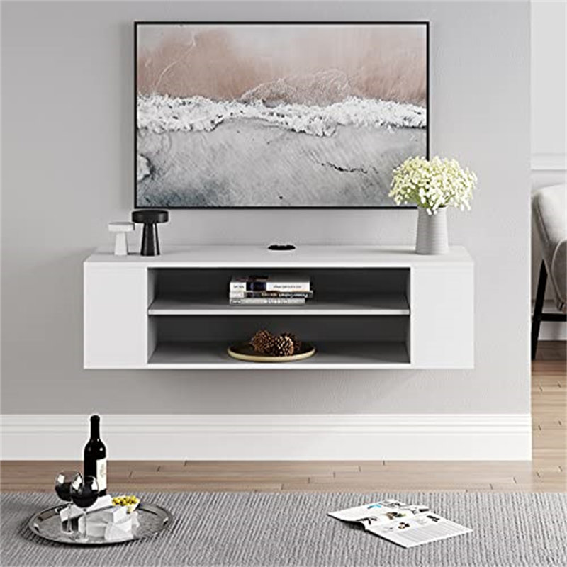 Arneisha Unfinished Floating TV Stand for TVs up to 55", White/Grey