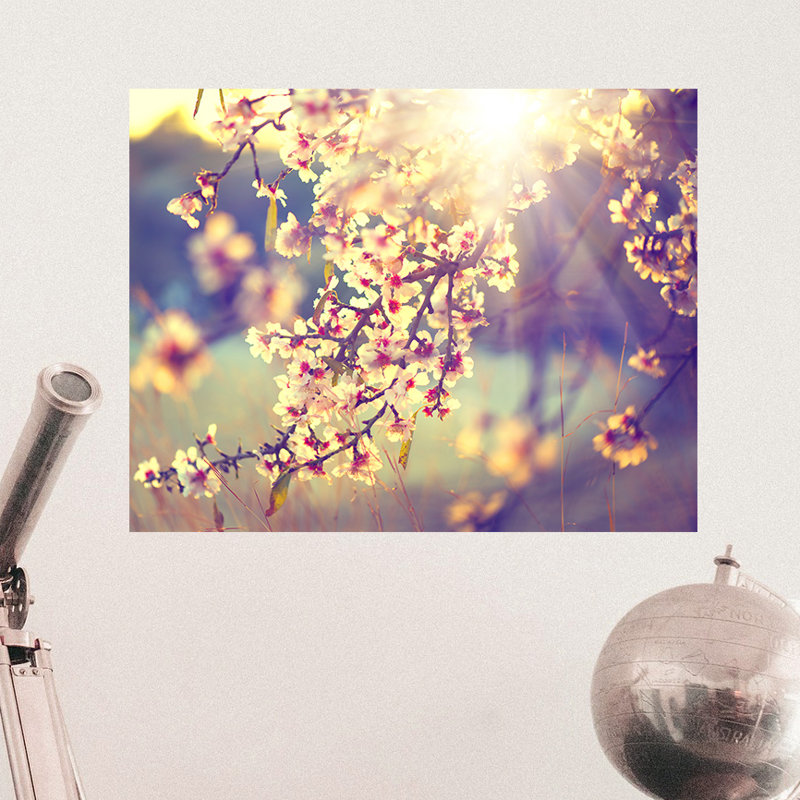 Adhésif décoratif fleurs à coucher à coucher de soleil cerises, H 18 po x l 24 po