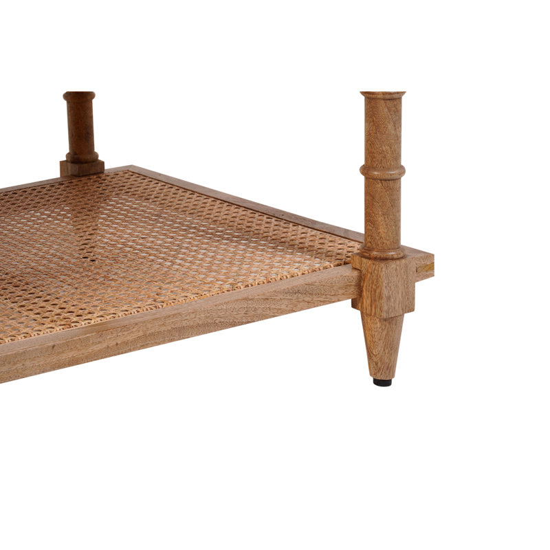Elegant Tan 24x42x18 Inch Coffee Table with Open Rattan Shelf Storage, Natural
