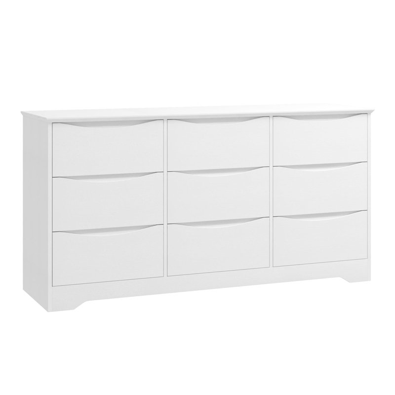 Commode moderne en bois avec 9 tiroirs profonds, conception incurvée avec poignées cachées, coffre de rangement large pour la chambre à coucher, le salon et le couloir