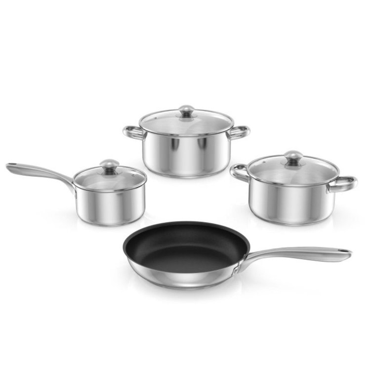 18 Pieces Stainless Steel Cookware Set Pots Sauce Pans Frying Pan Set,  Silver