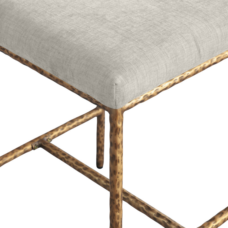 Tabouret de comptoir rembourré Reeves, Or brossé, Tissu chenille crème