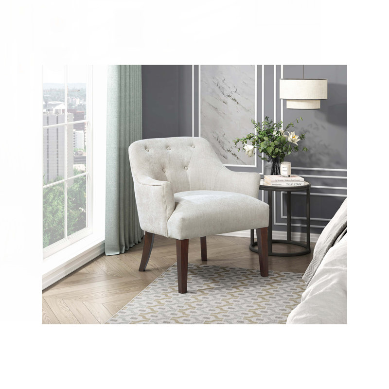 Fauteuil rembourré en tissu avec 4 pieds, Gris huître