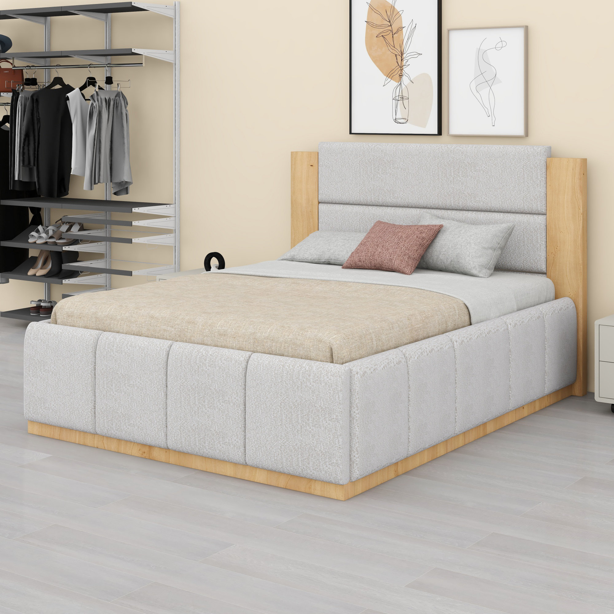 Ebern Designs Upholstered Platform Bed Frame with Extended Wood ...