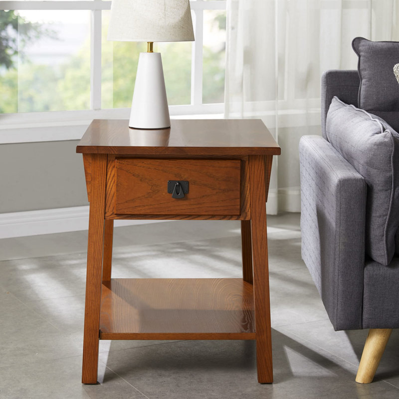 Mission Solid + Manufactured Oak Wood Side Table in Russet, 24.02" H x 20" W x 24.02" D, Dark Brown
