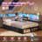 Corner Bed Frame Full Size With Bookcase Storage & Rgb Lights, Charging Station, Metal Daybed With 3 Drawers & 2 Open Cubbies, For  Small Space-117562242-117562244