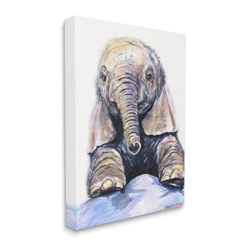 Bébé éléphanteau petit animal safari adorable, Toile tendue, H 30 po x l 24 po x P 1,5 po