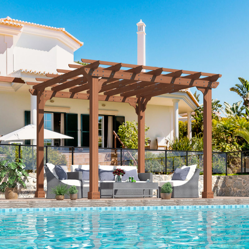 Solid Wood Pergola 10x10Ft, 93.33" H x 120" W x 120" D