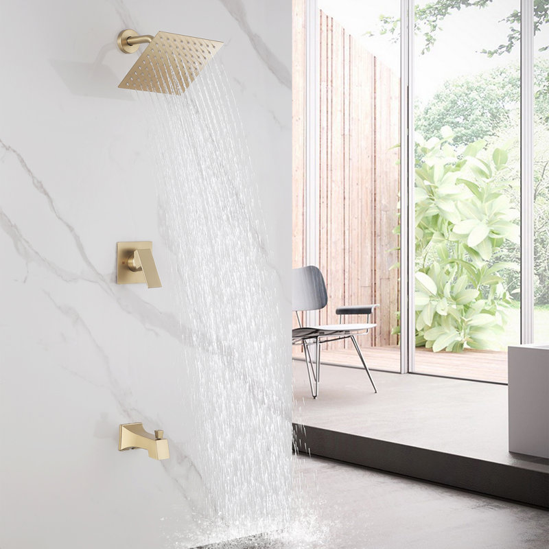 Système de douche mural à pression équilibrée moderne avec bec de baignoire et robinet de douche en laiton massif avec pomme de douche pivotante Modern