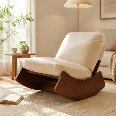 Upholstered Glider Rocking Chair, Faux Leather, Solid Wood Frame by George Oliver