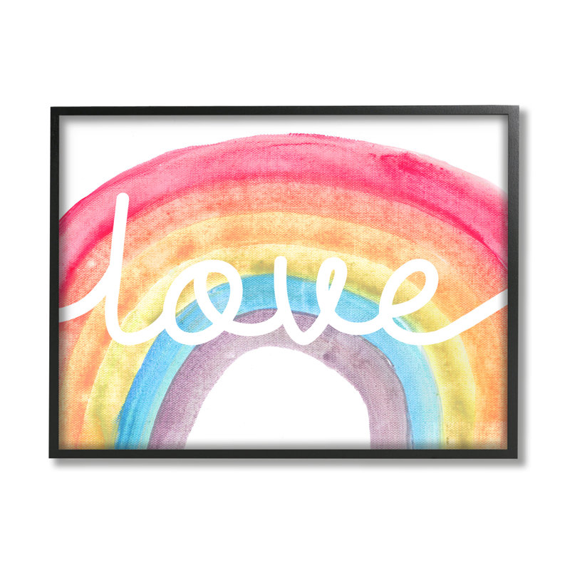 «Warm Rainbow Arches Love Cursive», typographie, Giclée encadrée noir minuit, H 24 po x l 30 po