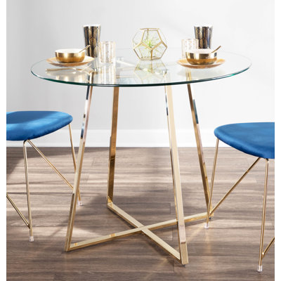 Beres Round Glass Top Metal Base Dining Table